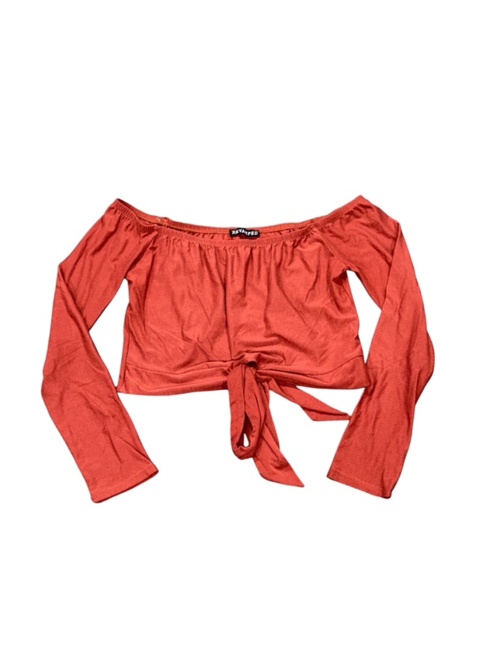 Revamped Rust Red Off-Shoulder Tie-Front Crop Top Size Large